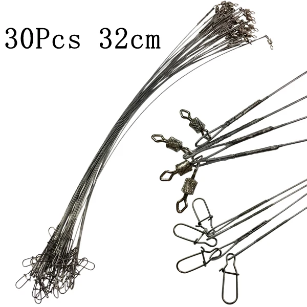 30Pcs 32cm 30 шт. 35lb леска Стальная проволока лидер с Вертлюги Дуо-замок оснастка рыболовные снасти аксессуары серебро Leadcore поводок 25/32 см - Цвет: 30Pcs 32cm