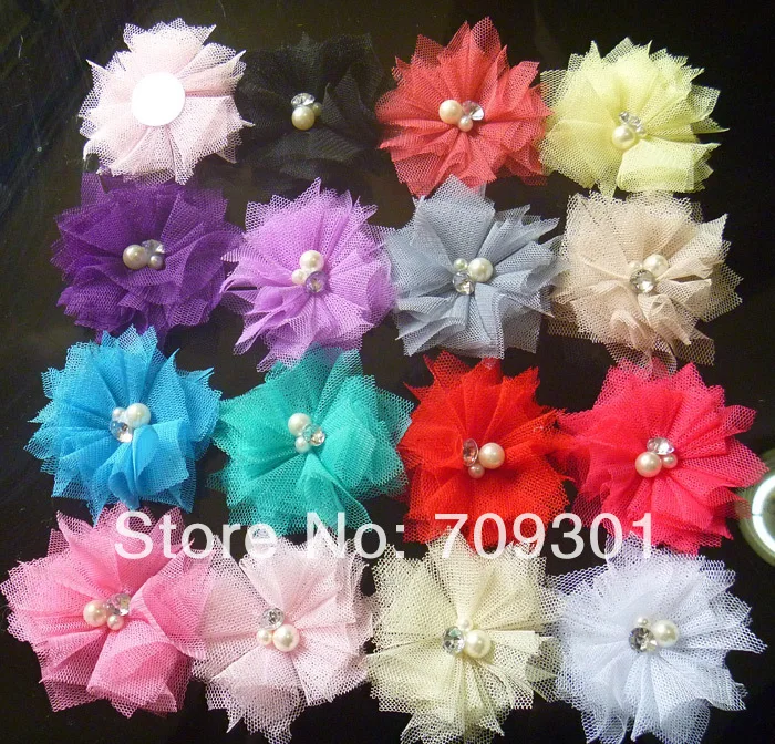 32 цвета 2 0 дюйма тюль цветы стразы жемчуг кружево аксессуары для волос 100 шт.|tulle