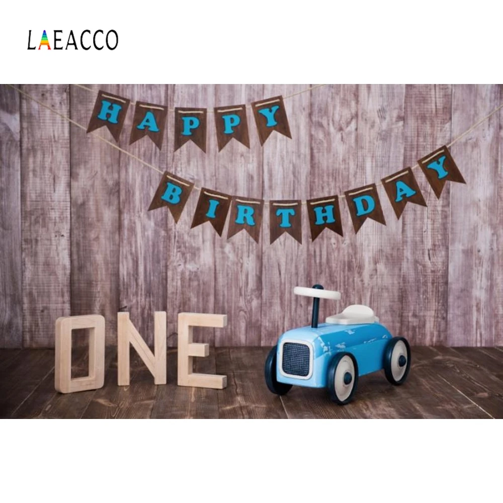 

Laeacco 1st Birthday Party Backdrop Toy Blue Car Photography Background Customized Photographic Backdrops For Photo Studio