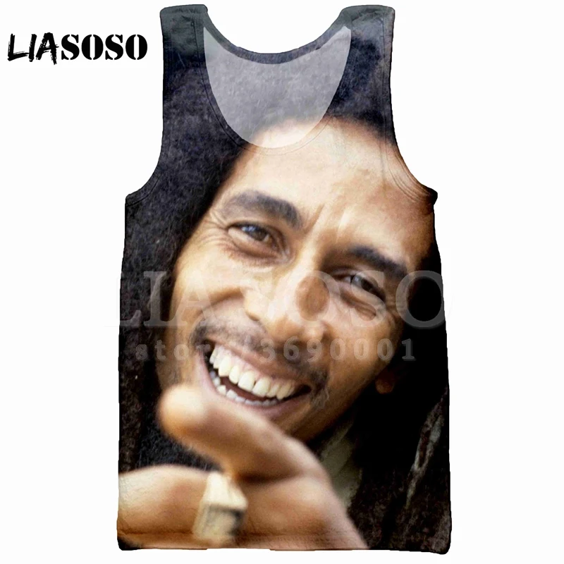 LIASOSO 2018 Летние повседневные 3D принт Мужская майка топ жилет регги певица Боб