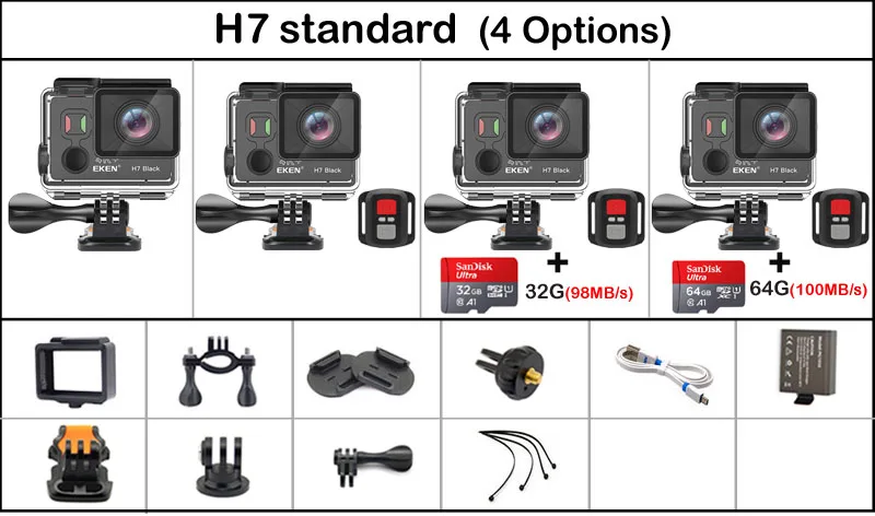 Eken H7 черная Экшн-камера Ultra HD 4K 4 k/30fps для Ambarella A12 14MP Go Водонепроницаемая Wifi Спортивная камера Pro EIS Вращение экрана DV