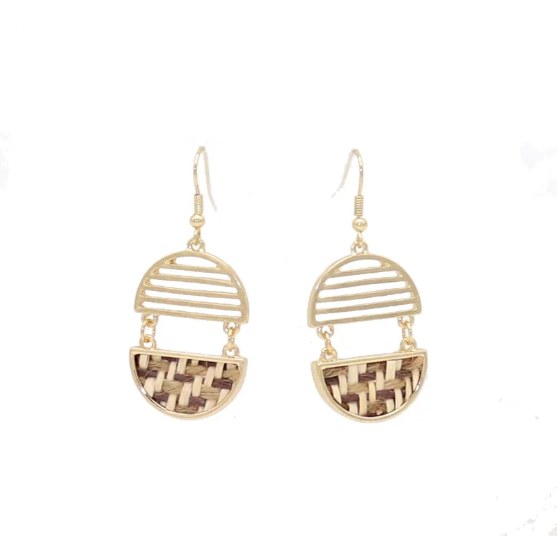 2018 new horsehair Leopard straw braid geometric Semicircle hollow out Dangle Earrings for Women | Украшения и аксессуары