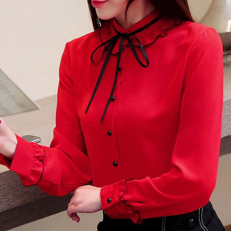 2019 spring new fashion women chiffon blouse long-sleeved lady shirt Korean casual loose shirts |