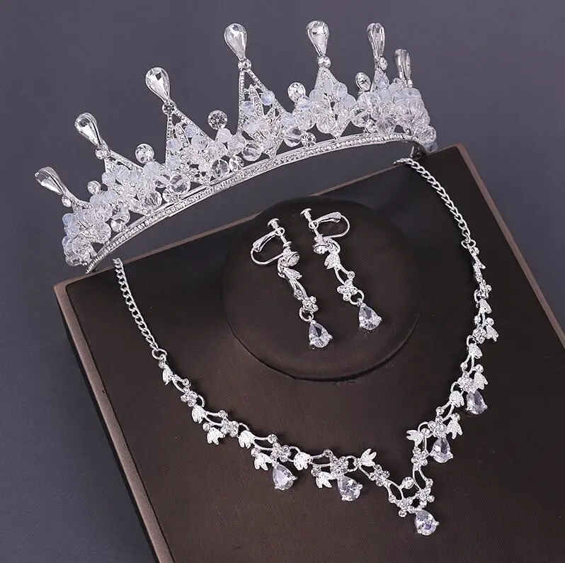 3PCS Set Style 6 KMVEXO 3 шт опваль Кристалл Свадебный костюм Ювелирные наборы ожерелья серьги диадемы наборы Свадебные обручальные ювелирные изделия Новинка - Окраска металла: 3PCS Set Style 6