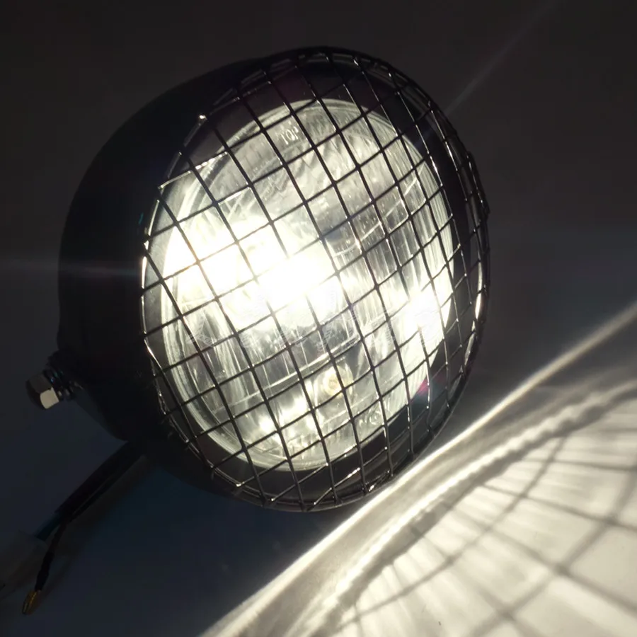 Мотоциклетная черная металлическая Ретро фара с грилем боковым креплением маска