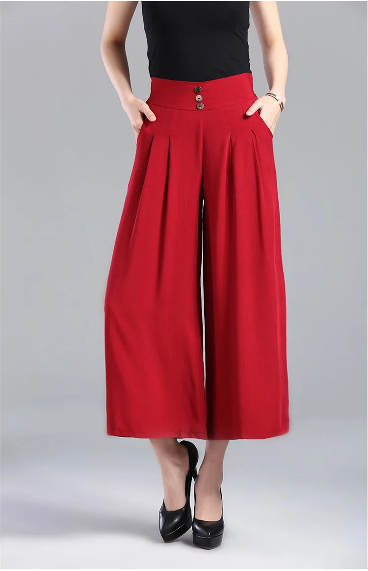 Женские укороченные брюки из хлопка и льна широкие с высокой талией свободные