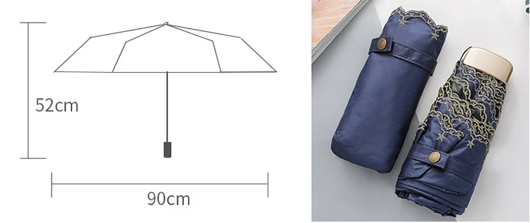 Only Jime Mini Folding Umbrella Embroidery Five Folding Black Coating Umbrella High Quality Women Lace Umbrellas Rain Gear