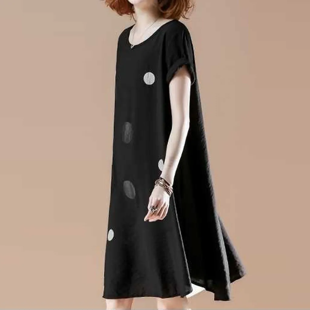 Повседневное платье с круглым вырезом летняя Рабочая точечная волновая печать