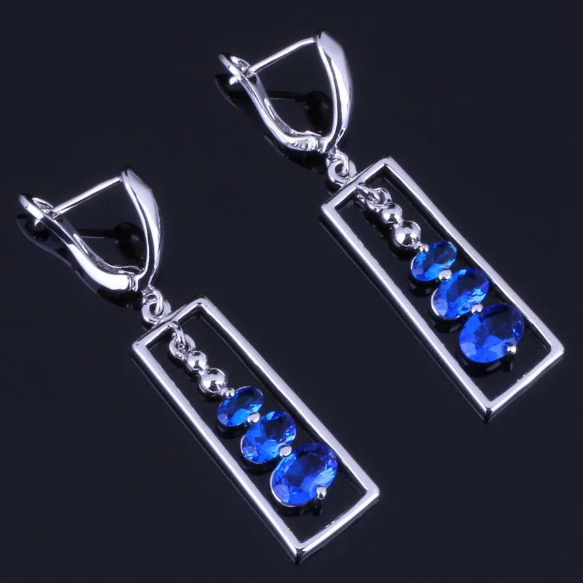 

Gallant Oval Blue Cubic Zirconia Silver Plated Drop Dangle Earrings V0832