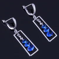 gallant oval blue cubic zirconia silver plated drop dangle earrings v0832