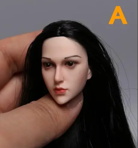 A 1/6 модель головы для игры в голову, модель 1/6 года, Азиатский длинные черные волосы, женская голова для резьбы 12 дюймов, фигурка - Цвет: A