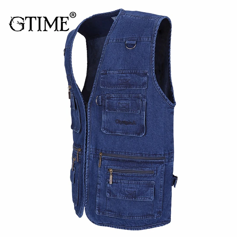 Дропшиппинг Gtime мужской джинсовый жилет Повседневный рыболовный плюс fertilizer XL