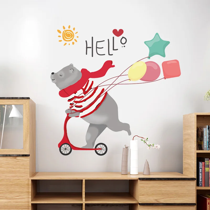 Милые скейтборд наклейки на стену в виде медведя DIY мультфильм Домашние