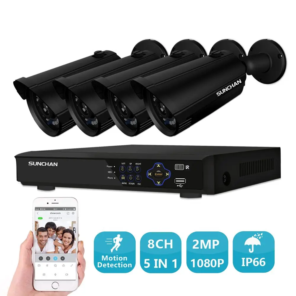 SUNCHAN 8CH AHD 5 в 1 Система безопасности DVR HDMI 1920*1080P Всепогодная уличная CCTV камера 4*2 0 Мп