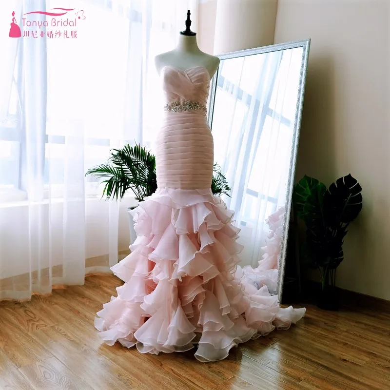 Страна розовое свадебное платье Русалка Милая развертки Поезд с низким вырезом