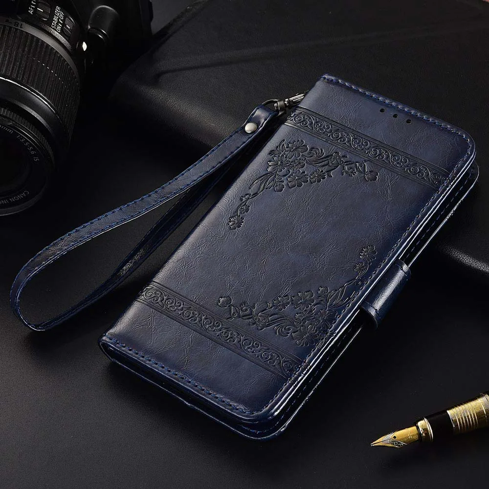 Кожаный чехол-книжка для Xiaomi Redmi Note 7, чехол Fundas с цветочным принтом, чехол-кошелек s с ремешком, мягкая задняя крышка из ТПУ - Цвет: oil dark blue