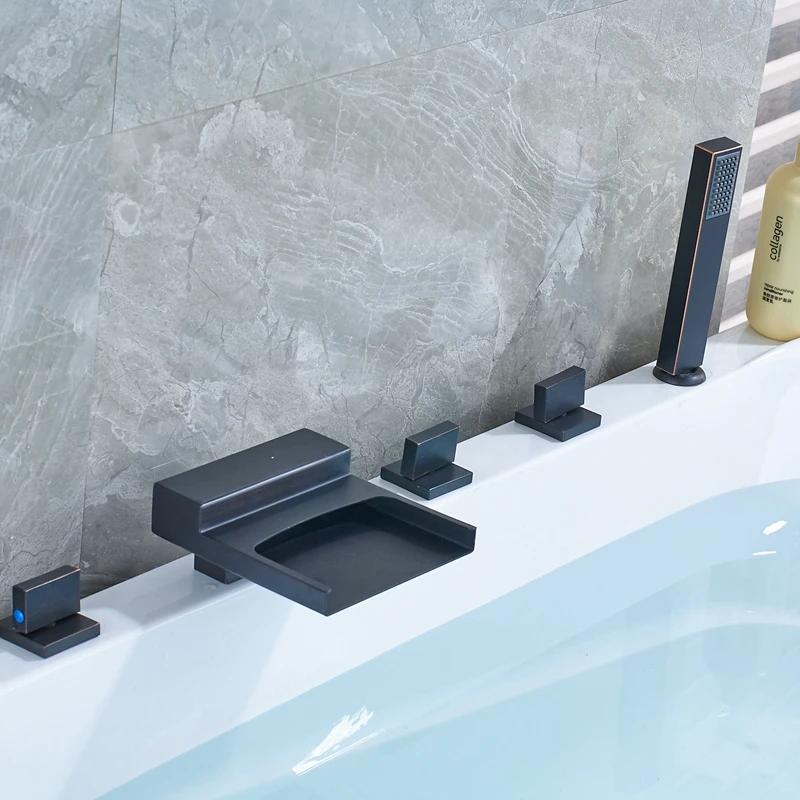 Современные Три ручки масло втирают Бронзовый Смеситель для душа 5 шт. бортике