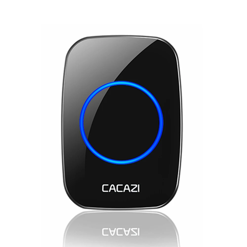 black receiver CACAZI Беспроводной интеллигентая(ый) Водонепроницаемый дверной звонок 300 м Диапазон светодиодный ночной Светильник домашний звонок стандарта ЕС, США, Великобритании Plug на возраст 3, 4, 5, кнопка, 1 приемник - Цвет: black receiver