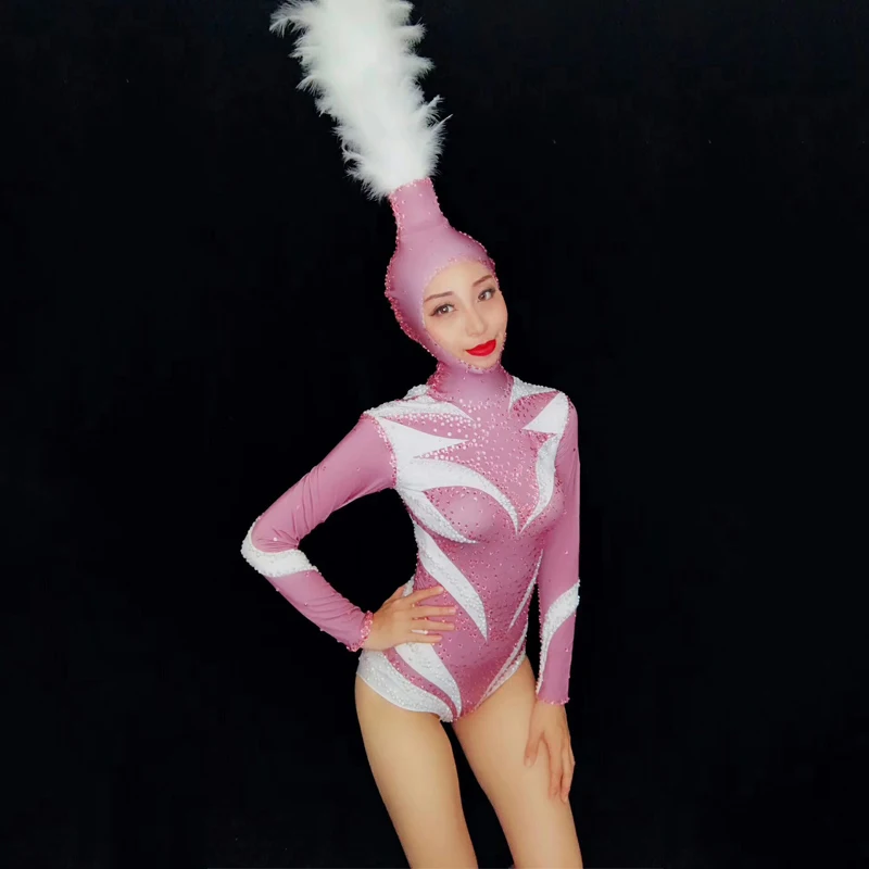Новый сексуальный розовый костюм кошка Zentai Стразы с головой танцевальный для