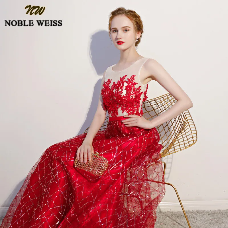 Благородные WEISS красные платья для выпускного 2019 Тюль блестками vestido de festa милые О