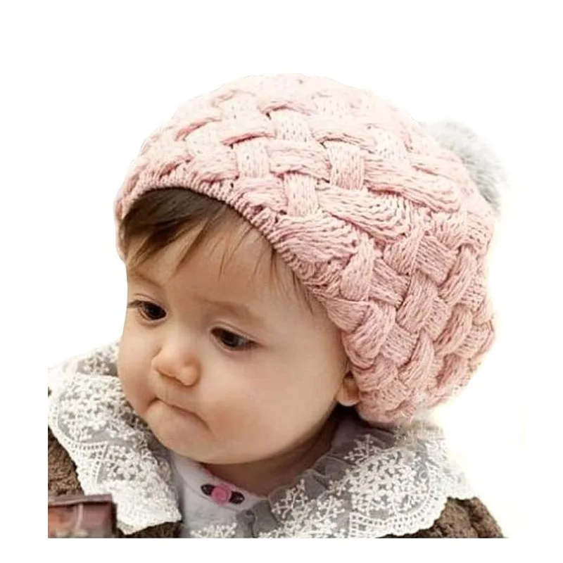 baby girls winter knitted beanie hat infant toddler kids wool warm pompom beret caps | Детская одежда и обувь