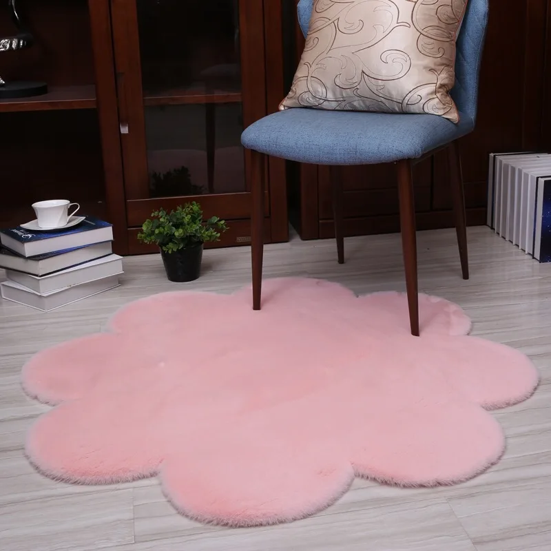 

2018 flower shape Hairy Ellipse Carpets Soft Artificial Sheepskin Plain short Fur Skin Fluffy Bedroom Faux Mats fur carpet