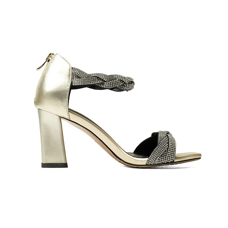 AIWEIYi Ladies Sandals Metallic Gold Silver Gladiator Open toe Rhinestone Square High Heels Girls Beach | Обувь