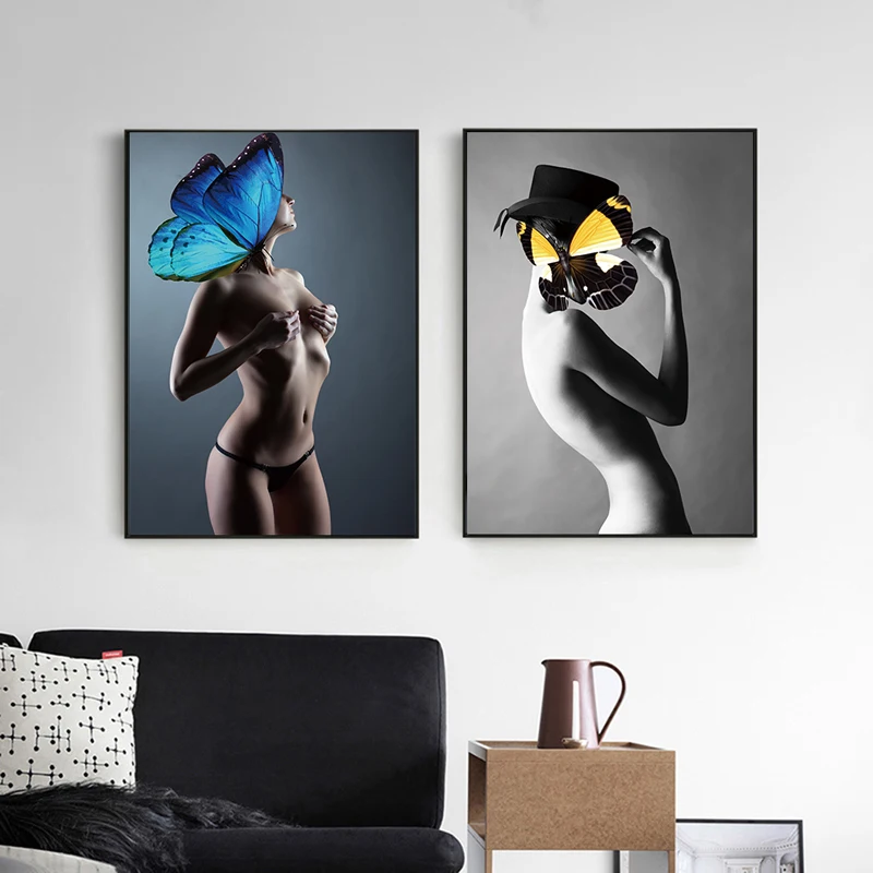 Modern Abstract Butterfly Girl Wall Art Canvas Painting Posters and Prints Decoration Home Pictures for Living Room Decor | Дом и сад
