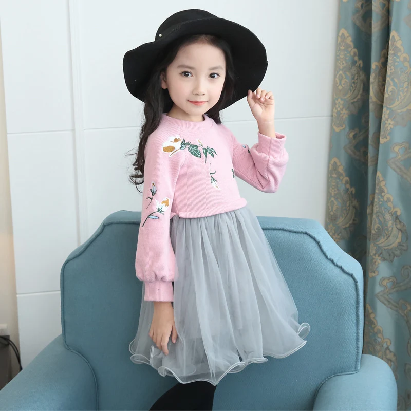 Зимние платья для девочек Новинка 2017 года хлопковые костюмы Детские Платья с