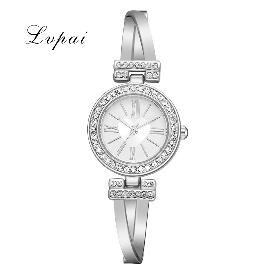 Silver White Lvpai Брендовые Часы-браслет для женщин, роскошные часы из розового золота, кварцевые часы, модные женские креативные Стразы, женские часы - Цвет: Silver White