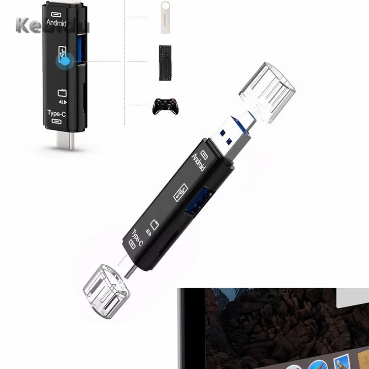 5-в-1 OTG кардридер Kebidu Type-C высокоскоростной USB 2 0 считыватель TF-карт адаптер