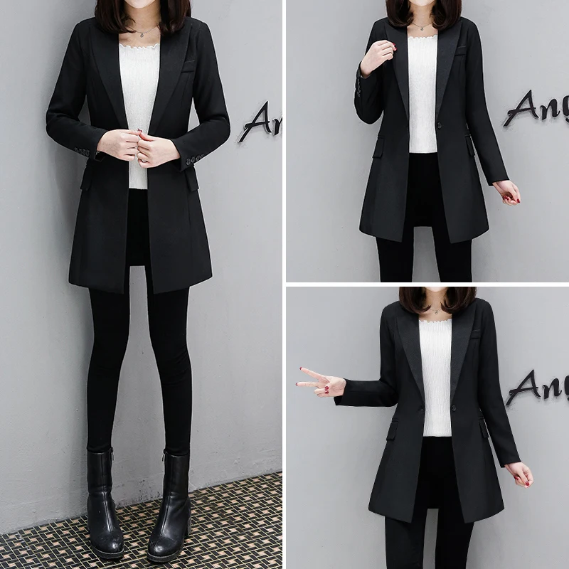 Черный белый весенний деловой костюм Женское пальто новинка 2018 длинный