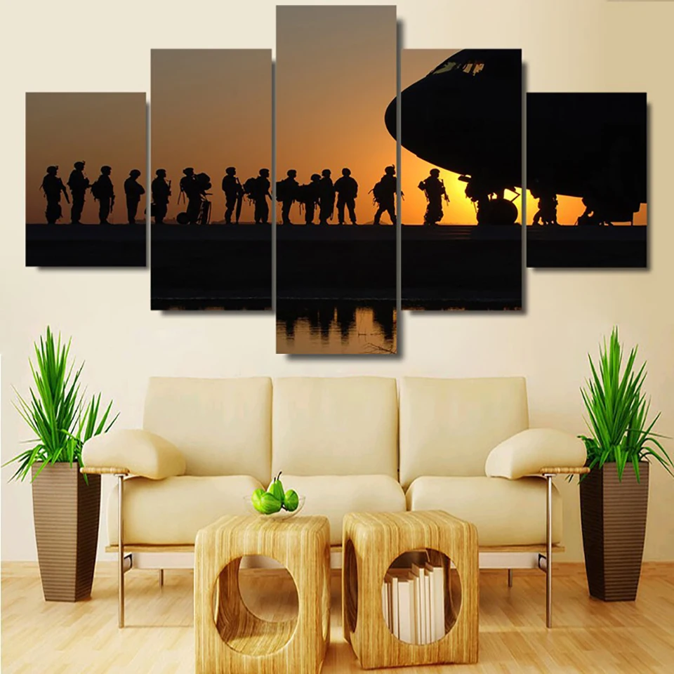 Living Room HD Printed Modern Wall Art Painting 5 Panel Sunset Soldier Modular Decoration Posters Picture On Canvas Home Frame | Дом и сад