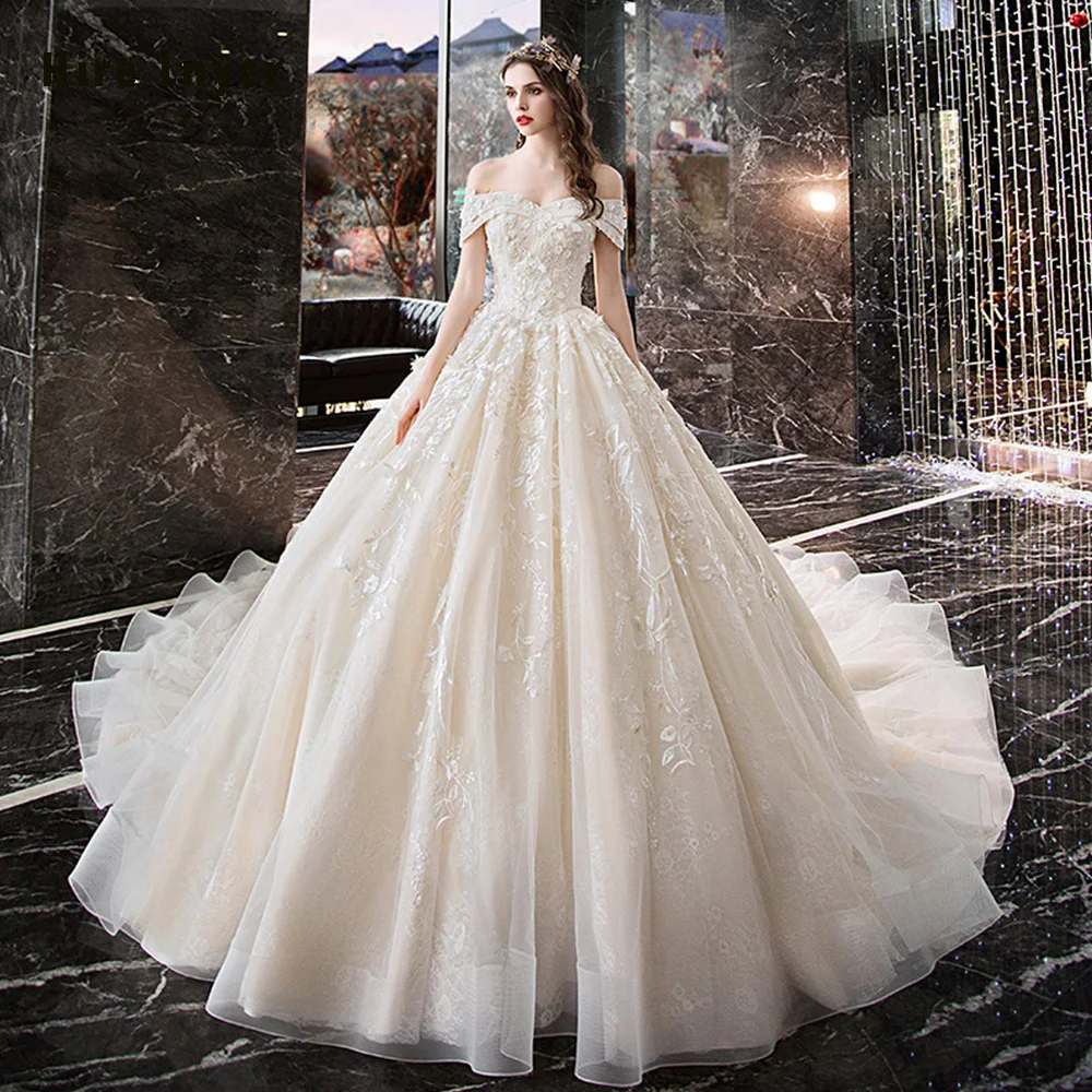 Vestido De Noiva Princesa 2019 вырез лодочкой короткий рукав бисероплетение Аппликации