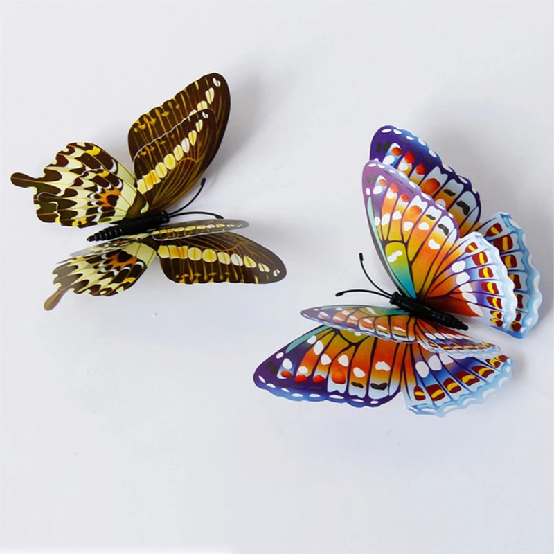 12 шт./лот двойные искусственные 3d бабочки с флуоресцентным светящимся магнитом