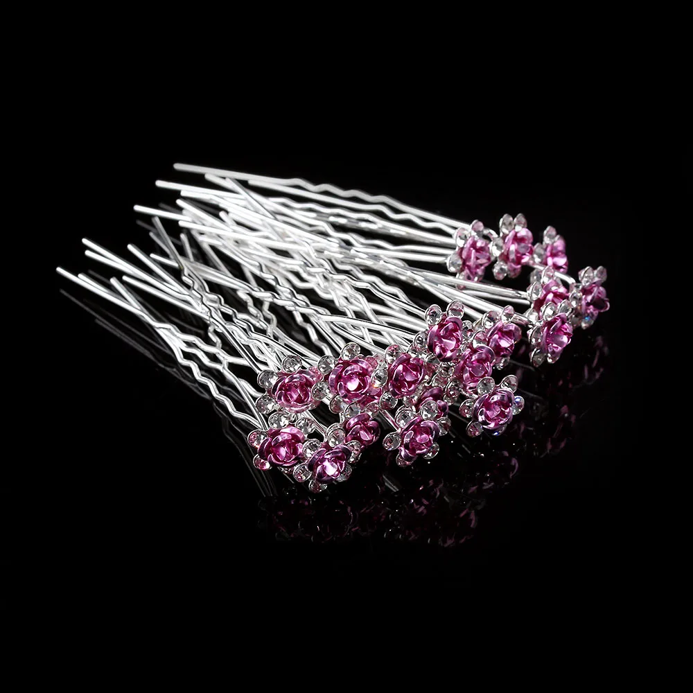 20 шт./лот Свадебная шпилька для волос с кристаллами и розами|flower hair pin|hair pinsbridal wedding