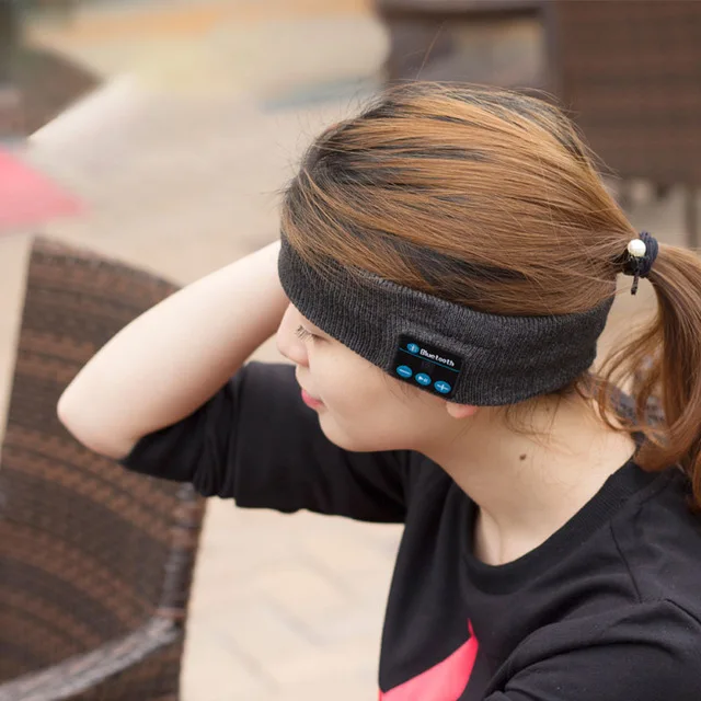 Gray Bluetooth шлем гарнитура аудио динамик вязание оголовье наушник спящий Спорт Йога, для бега, тренажерный зал Беспроводные наушники с микрофоном - Цвет: Gray