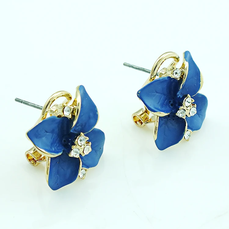 Новый трехмерный Серьги моды гламур синий камелии Серьги-гвоздики для Для женщин