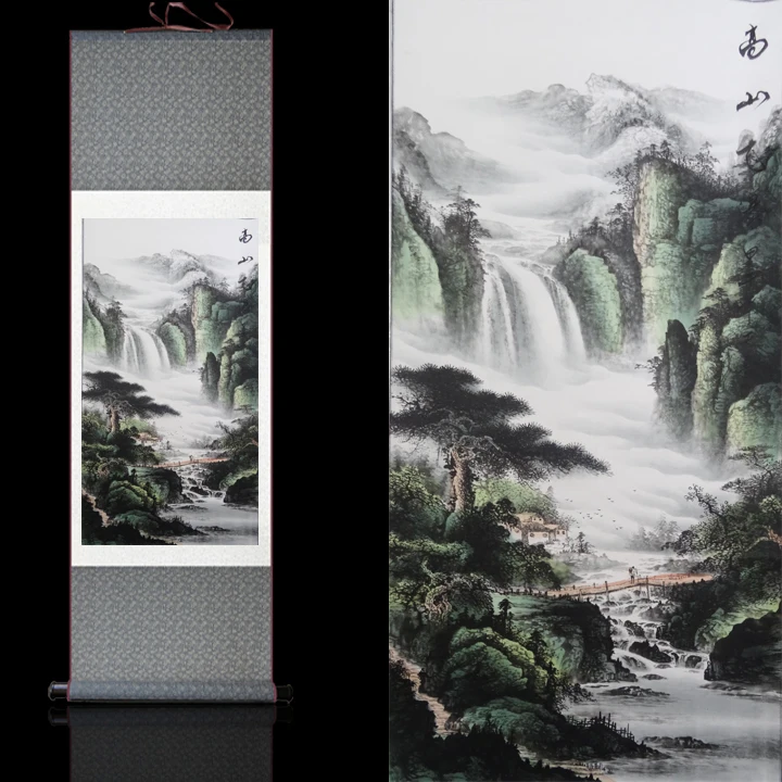 Альпийский водопад Zhaocai пейзаж Висячие свитки каллиграфия шелковая