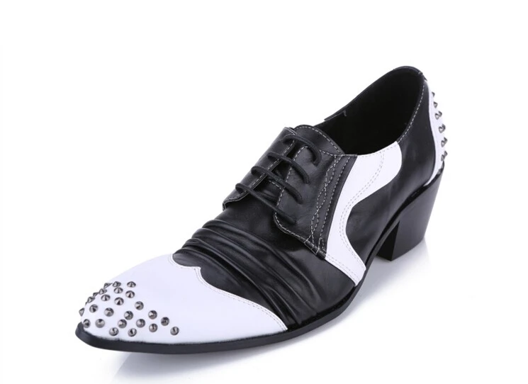 

Real Leather white black mixed color rivets oxfords British casual style leather shoes men cheap price party stage shoe big size