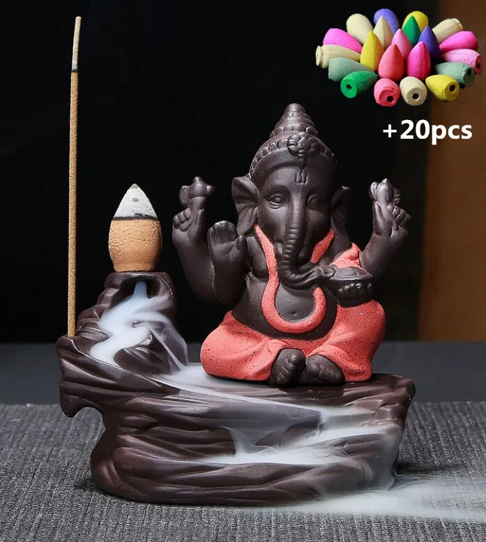 Red B -Mixed NOOLIM Ganesha горелка для благовоний с обратным потоком слон Бог эмблема благоприятный и успех керамическая конусная кадильница домашний декор с 20 шт. конусами - Цвет: Red B -Mixed