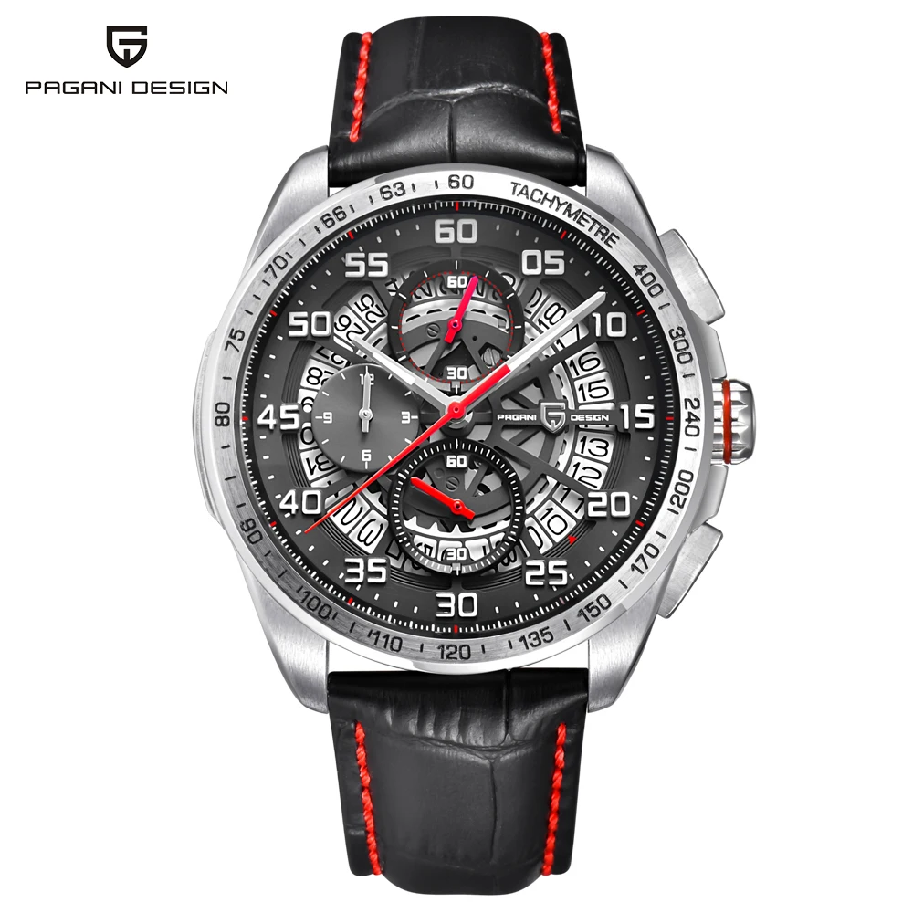 PAGANI DESIGN Luxury Brand Waterproof Leather Quartz Skeleton Watches Sports Chronograph Men's Relogios Masculino saat | Наручные