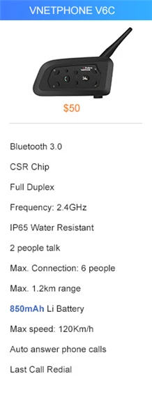 EJEAS V6 Pro домофон мото беспроводной шлем Bluetooth гарнитура густой микрофон металлический зажим USB 850 мАч 6 Rider 1200 м водонепроницаемый