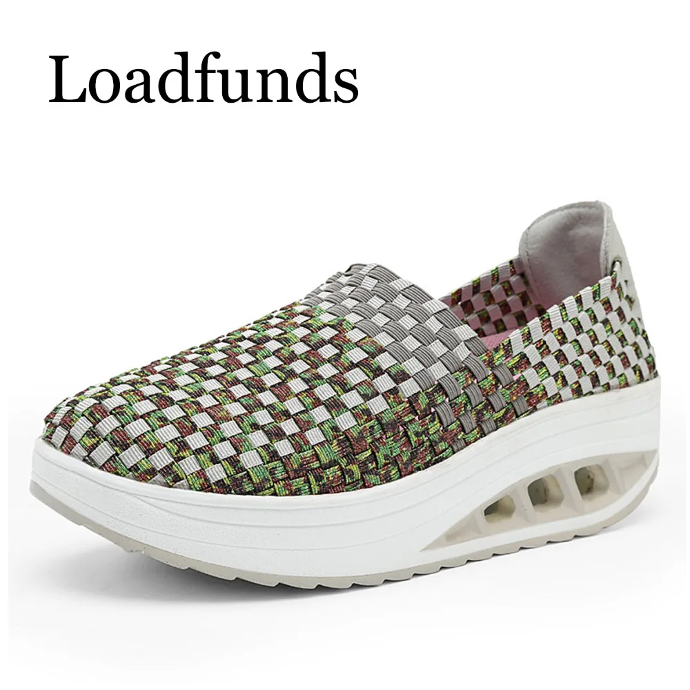 Loadfunds/Женская обувь на платформе тканые мокасины лодочные качели танкетке