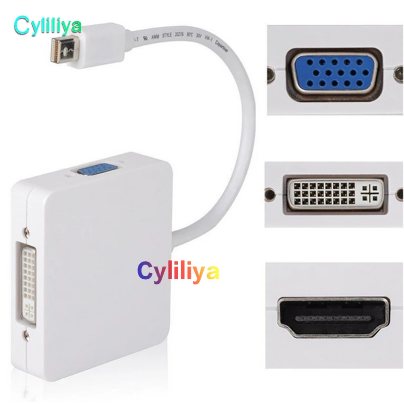 Универсальный адаптер 3 в 1 Mini DP Displayport Thunderbolt MDP Male to HDMI DVI VGA Female для MacBook Pro Retina MINI 11