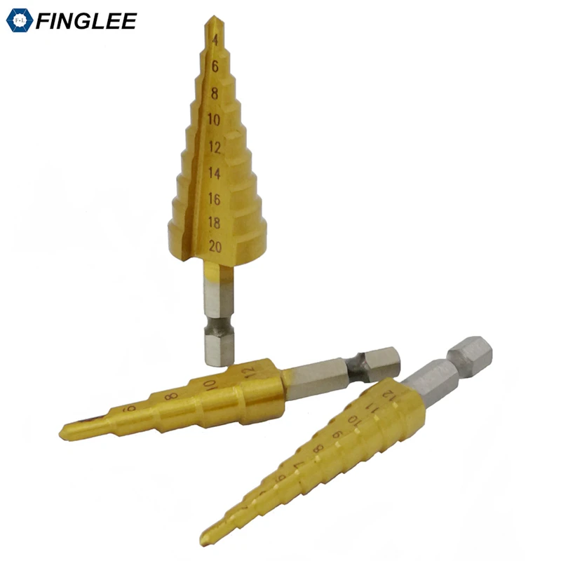 Finglee 3 шт. 1/4 &quotHSS Титан сверла шаг 12 мм 4 20 конуса Механические инструменты набор
