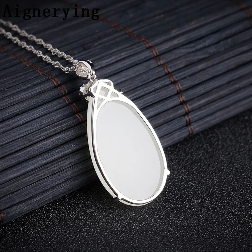 Vintage Certificate Green White Jade Sterling 925 silver Infinity Precious for Women/Men Necklaces Supply Pendant Craft Gift Box | Украшения