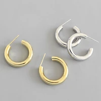 love gold 100 925 silver stud earrings tubular c shaped exaggerated womens girls lady high polish smooth round jewelry earring