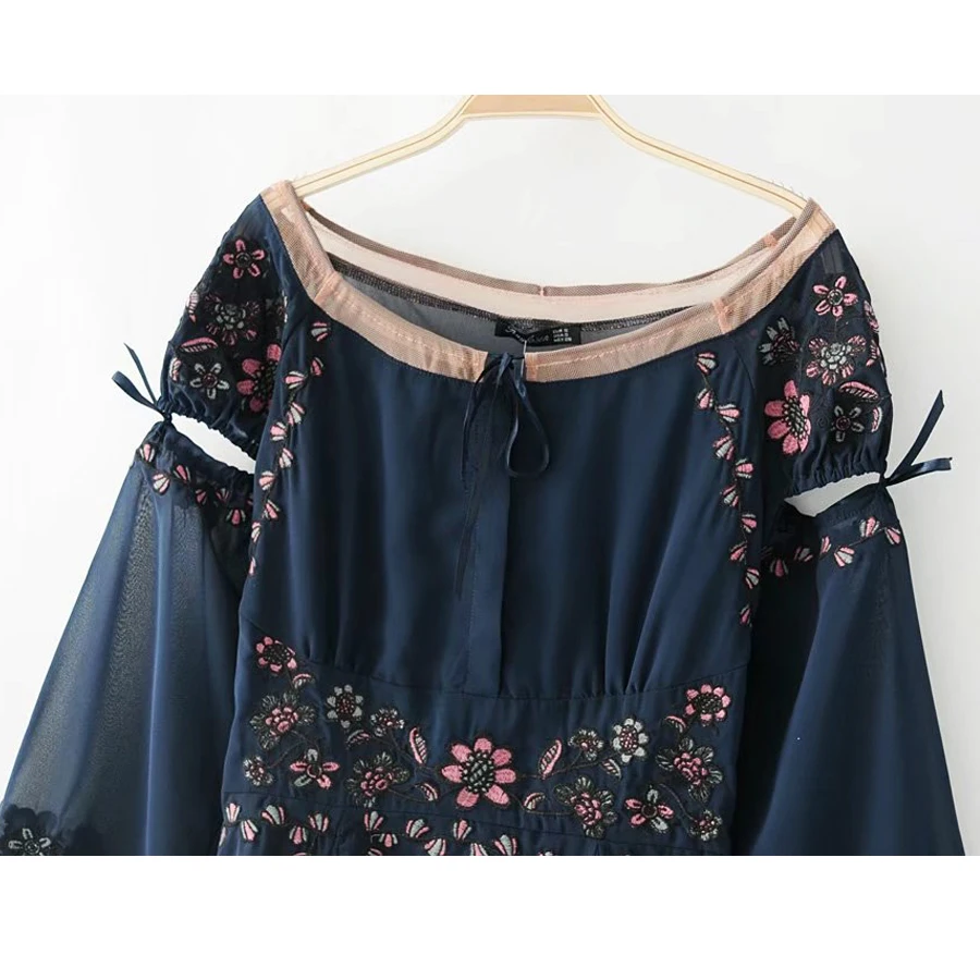 Цветочный Вышивка Chic Boho платье 2017 новые винтажные О-образным вырезом с длинным