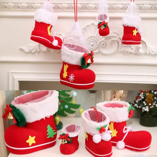 4 размера рождественские ботинки флокирующие носки Подарочная коробка конфеты